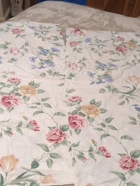Cotton Floral Pillowcases in Cream with Pink, Yellow & Blue Roses